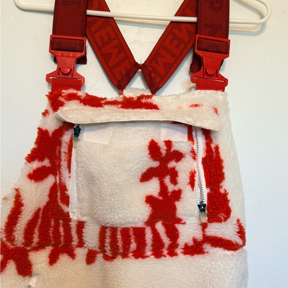 Free People Cozy Red & White Fleece Overalls Snow Pants - Picture 7 of 15